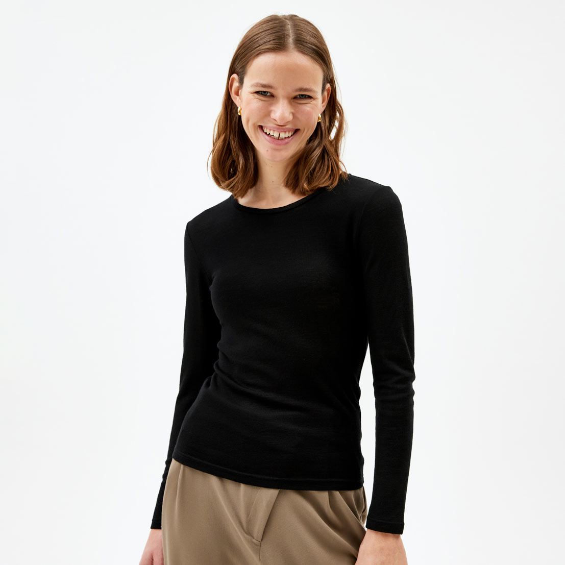 Wool Long Sleeve Wmn, Jet Black, hi-res